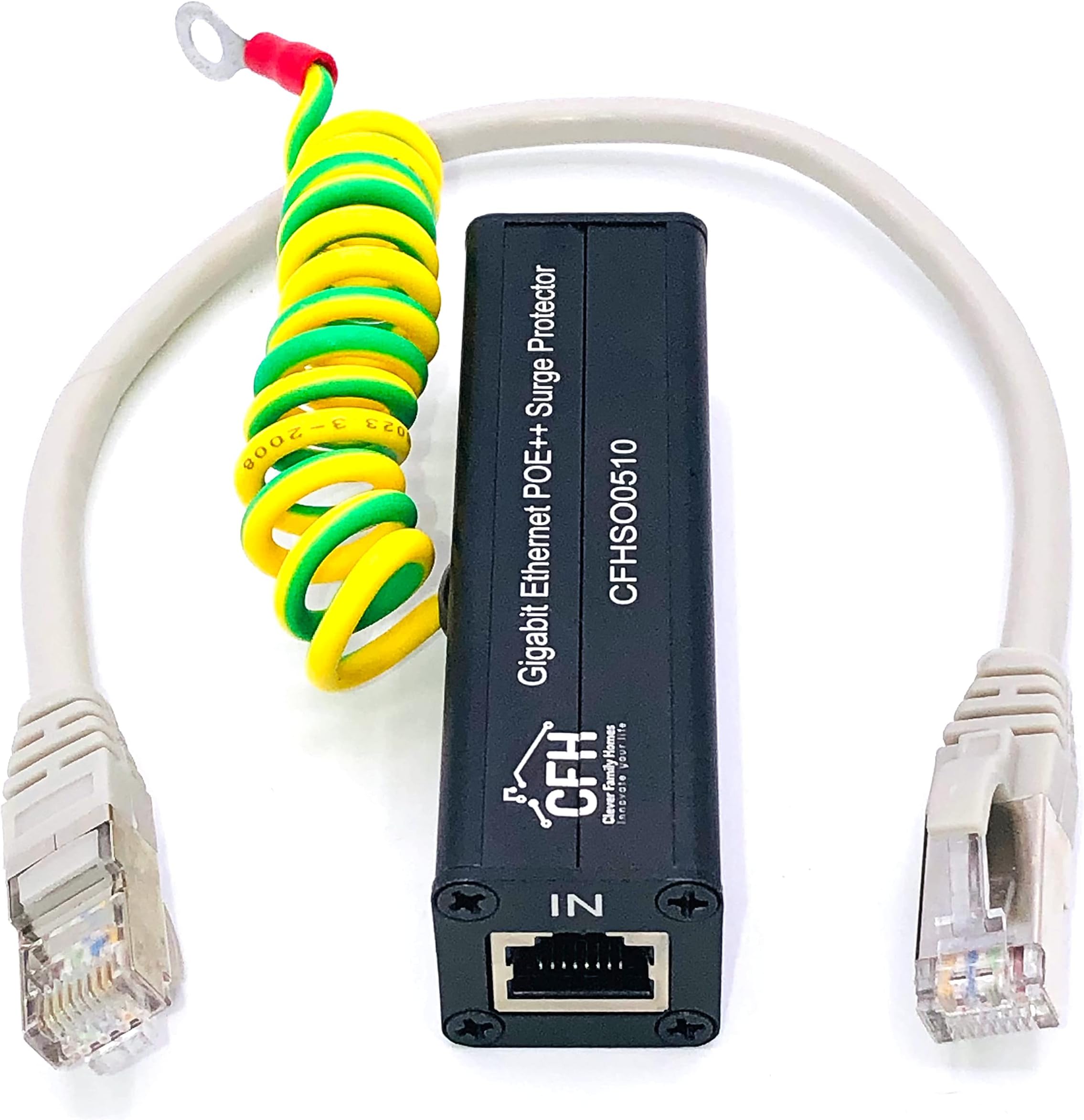 Ethernet Gigabit Surge Protector Kit with CAT 6a Jumper Cable and Ground Wire (Supports POE++, POE+, POE, Non-POE)