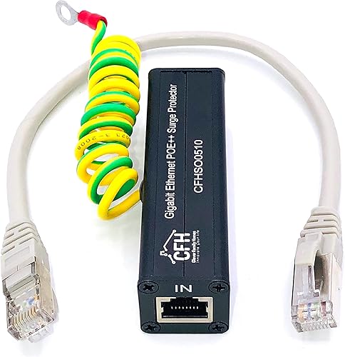 Kit de protección contra sobretensiones Gigabit Ethernet con cable de puente CAT 6a y cable de tierra (compatible con POE++, POE+, POE, no POE)