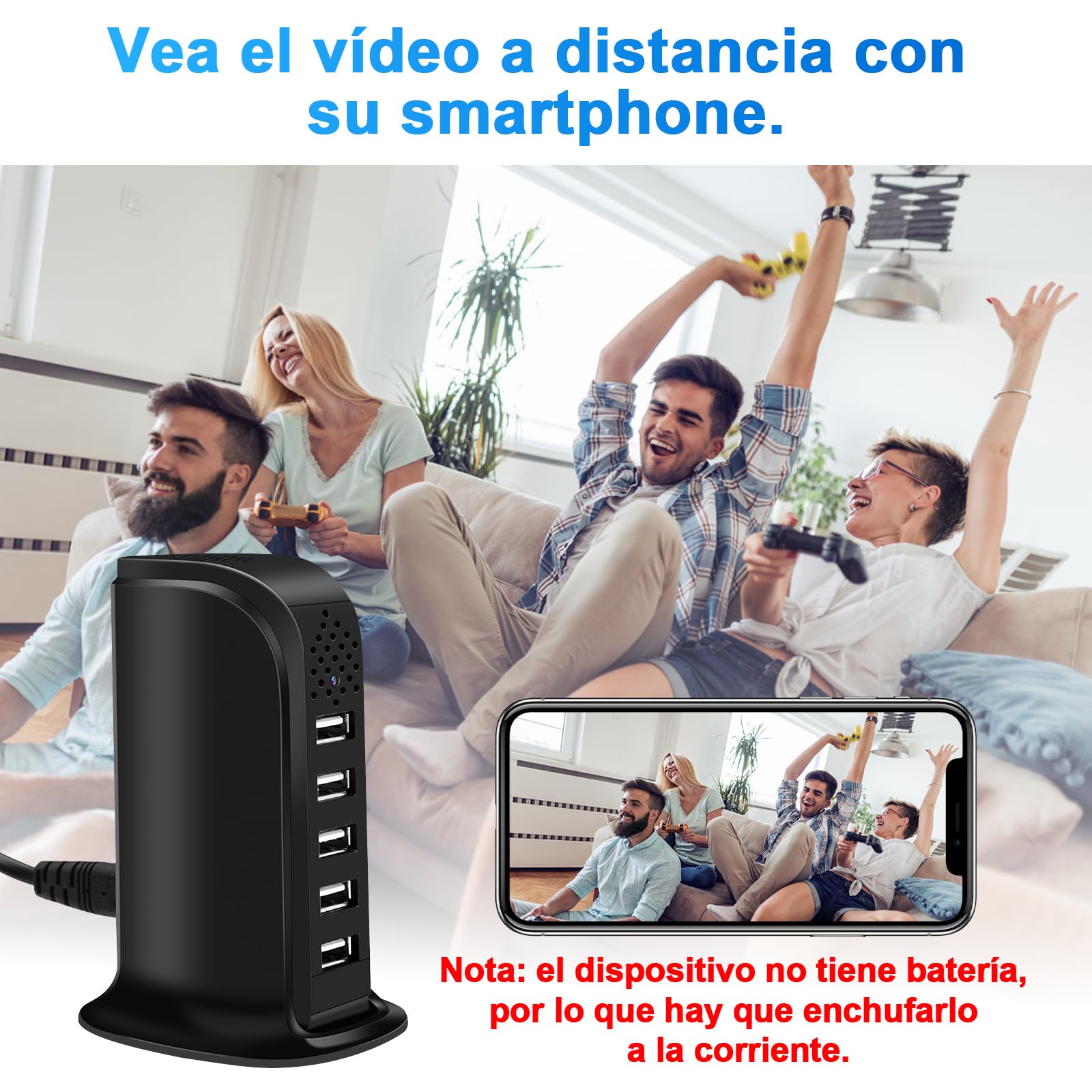 5G WiFi Cámara Espía Oculta, 1080P Micro Cámara Espía | Mini Cámara Oculta Wifi, 5 Puertos USB Cargador Cámara Espía Oculta, Detección de Movimiento, Grabación en Bucle, APP Remoto