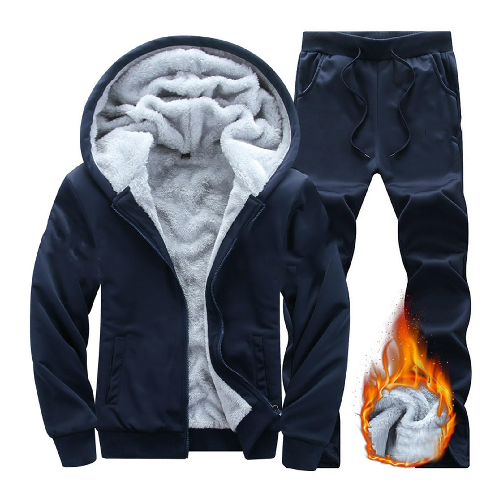 Generisch Herren Trainingsanzug Jogginganzug Fleece Hausanzug Winter Plüsch Herren Winter Gefüttert Und Warm Jogginganzug Herren Innen Jogginghose Kapuzenjacke 2 Teilig Bekleidungsset