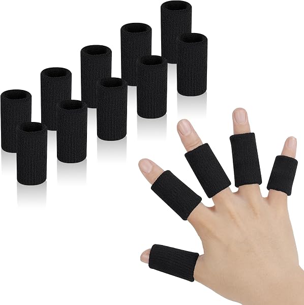 AYBUY Protector de Dedos Mano, 10 Piezas Soporte Protector de Dedos Elástico, Fundas de Compresión, Deportivos Protectores de Dedos, Fundas de Dedos para alivio lesiones deportivas, Negro - 1
