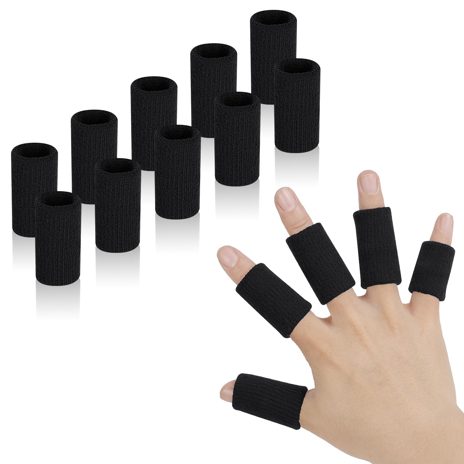 AYBUY Protector de Dedos Mano, 10 Piezas Soporte Protector de Dedos Elástico, Fundas de Compresión, Deportivos Protectores de Dedos, Fundas de Dedos para alivio lesiones deportivas, Negro