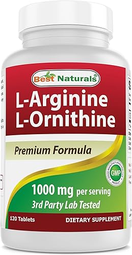 Best Naturals L-arginina L-ornitina - 1000 mg por porción - 120 tabletas - Sin OMG y sin gluten