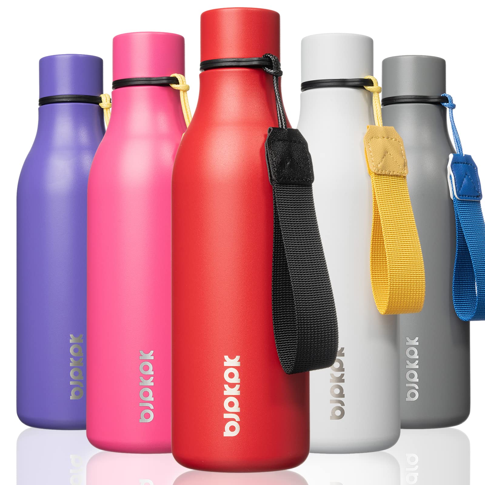 BJPKPK 18oz Insulated Water Bottle, Stainless Steel Bottle with Carry Strap | Keep Cold &amp; Hot Vacuum Insulation, Leak-Proof BPA-Free Design, Slim Bottle Fits Most Cup Holders for Gym, Office &amp; Travel