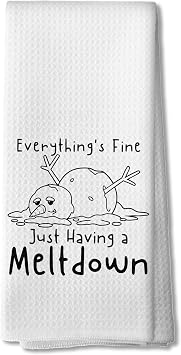 Funny Christmas Melting Snowman Kitchen Towels, Christmas Snowman Dish Tea Towels for Kitchen Decor, Im Fine Just Having a Meltdown Xmas Winter Hand Towel for Bathroom, 16x24 Inch,CC105