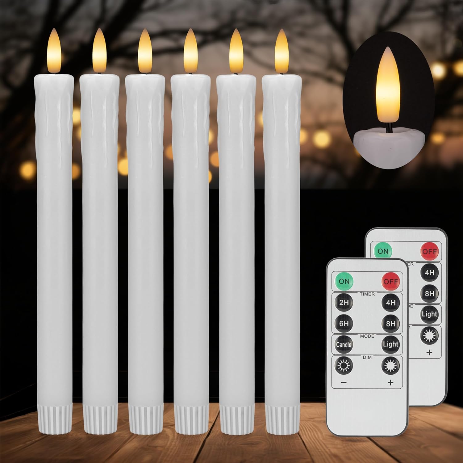 Flameless Candles with Timer Remote, 6 Pack Dripping Wax Battery Operated Flickering, Electric LED Candles, Fake Candles Mother's Day Gift Christmas Wedding-White Drip Wax 2 Remotes (White)