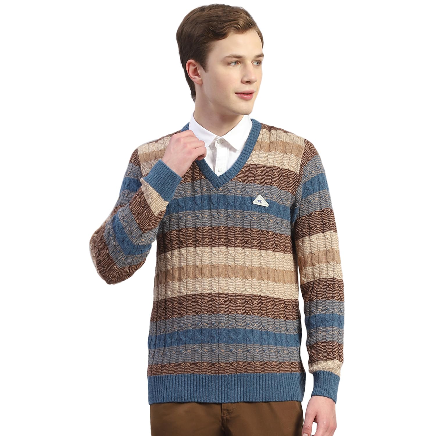 monte carlo Mens Striped V Neck Full Sleeve Wool Blend Casual Sweater (1236046VN)-picture-22