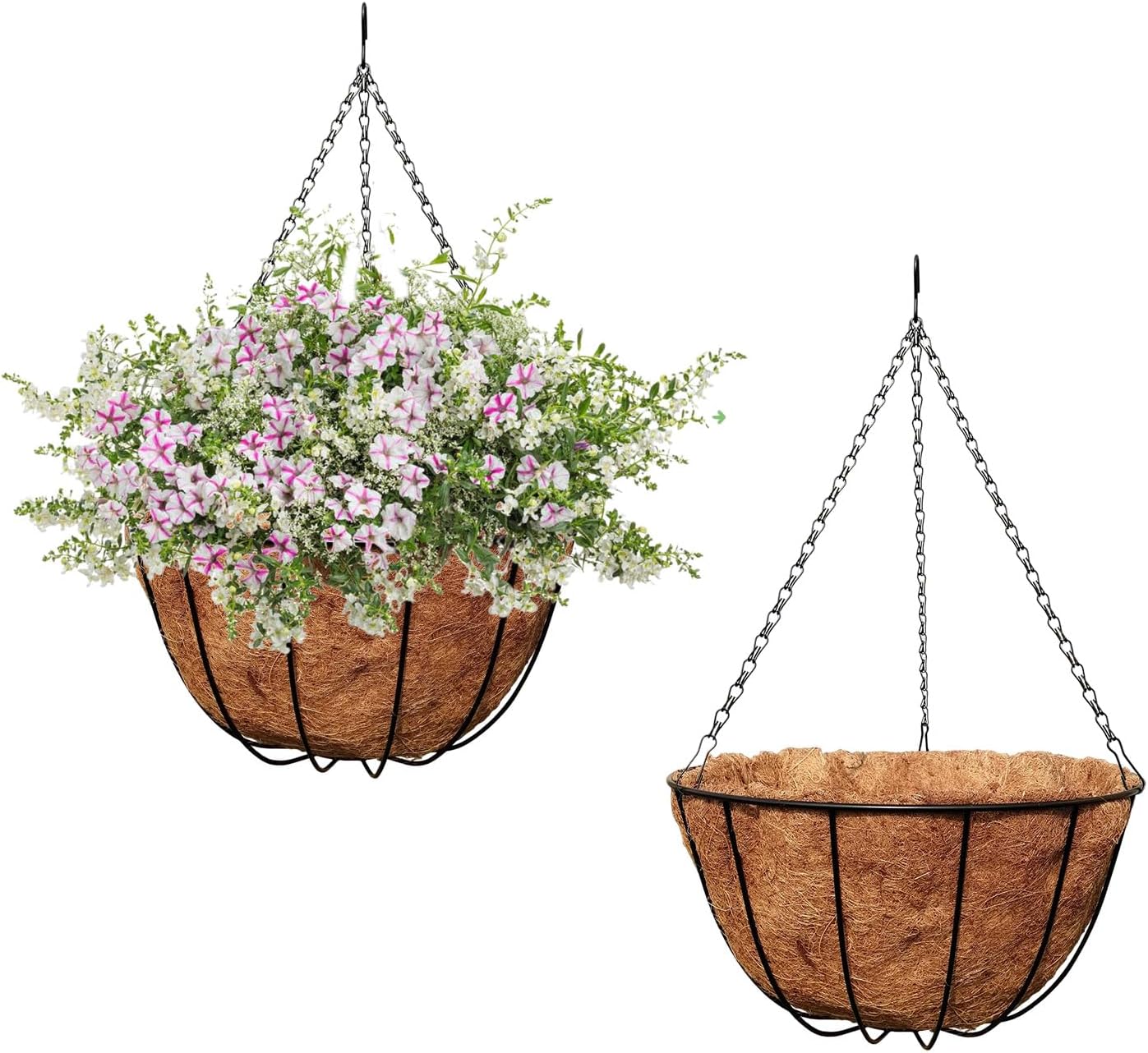 MTB Supply 2 Pack 14 Inch Garden Hanging Baskets Traditional Style with Coco-Liner for Home Balcony Patio Decoration Outdoor Planter