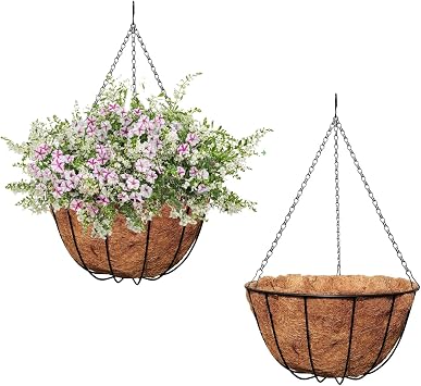 MTB Supply 2 Pack 14 Inch Garden Hanging Baskets Traditional Style with Coco-Liner for Home Balcony Patio Decoration Outdoor Planter