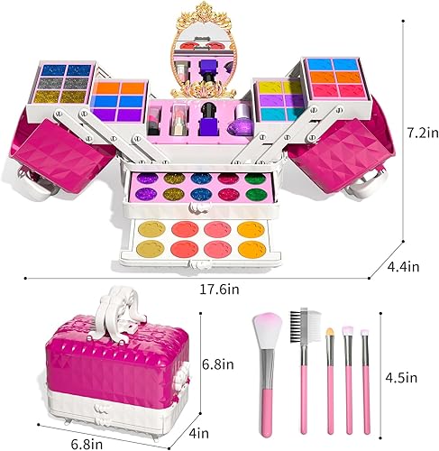 Miniatura 2 de TEMI Kit de maquillaje para niñas  52 piezas de maquillaje de simulación para niños pequeños, juguetes de maquillaje lavable, no tóxico, cosmético