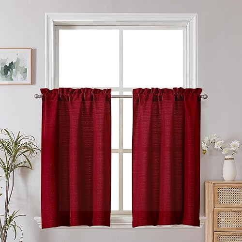 Miniatura 65 de Chyhomenyc Cortinas Rojas Navideñas de 84 Pulgadas de Largo Juego de 2 Paneles, Lino Sintético Texturizado Semi Filtrante de Luz Suave Aireado