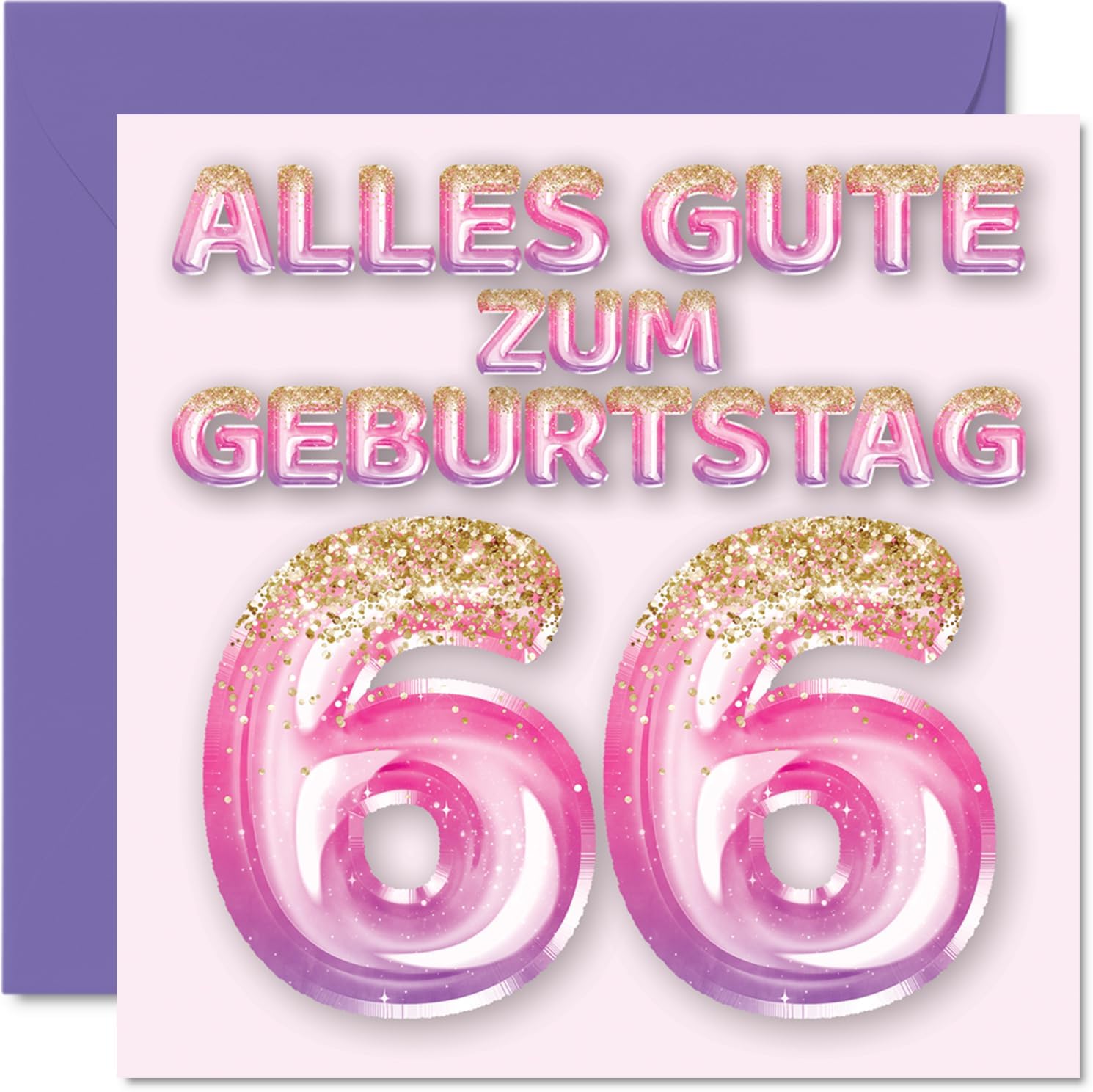 66. Geburtstagskarte für Frauen Rosa Lila Glitzerballons Alles Gute