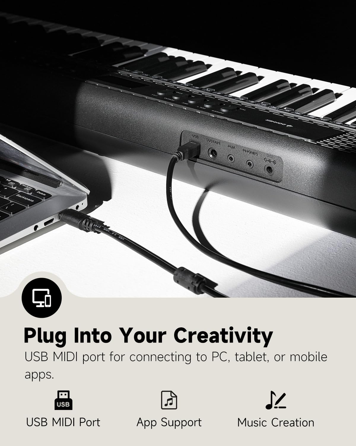 Donner Piano de teclado de 61 teclas, paquete de teclado eléctrico portátil, piano digital para principiantes con USB MIDI, altavoces integrados, auriculares, soporte X, bolsa de transporte, 300 tonos