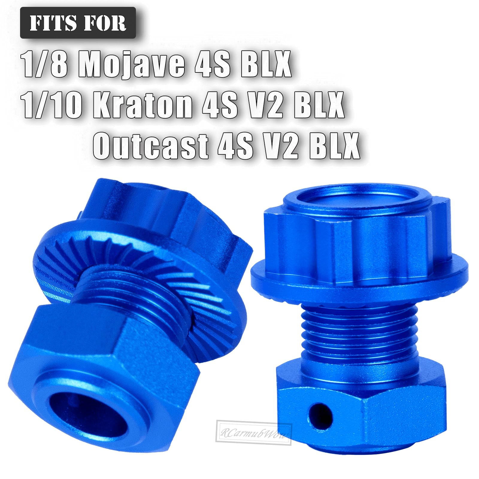 RcarmubWow RC 17MM Wheel Hex Hubs & Wheel Nuts & Wheel Wrench Upgrades Part for 1/8 Mojave 4x4 4S BLX,1/10 Outcast 4S V2 BLX,Kraton 4S V2 BLX,Alloy Wheel Hex Hubs Wheel Nuts,Navy Blue
