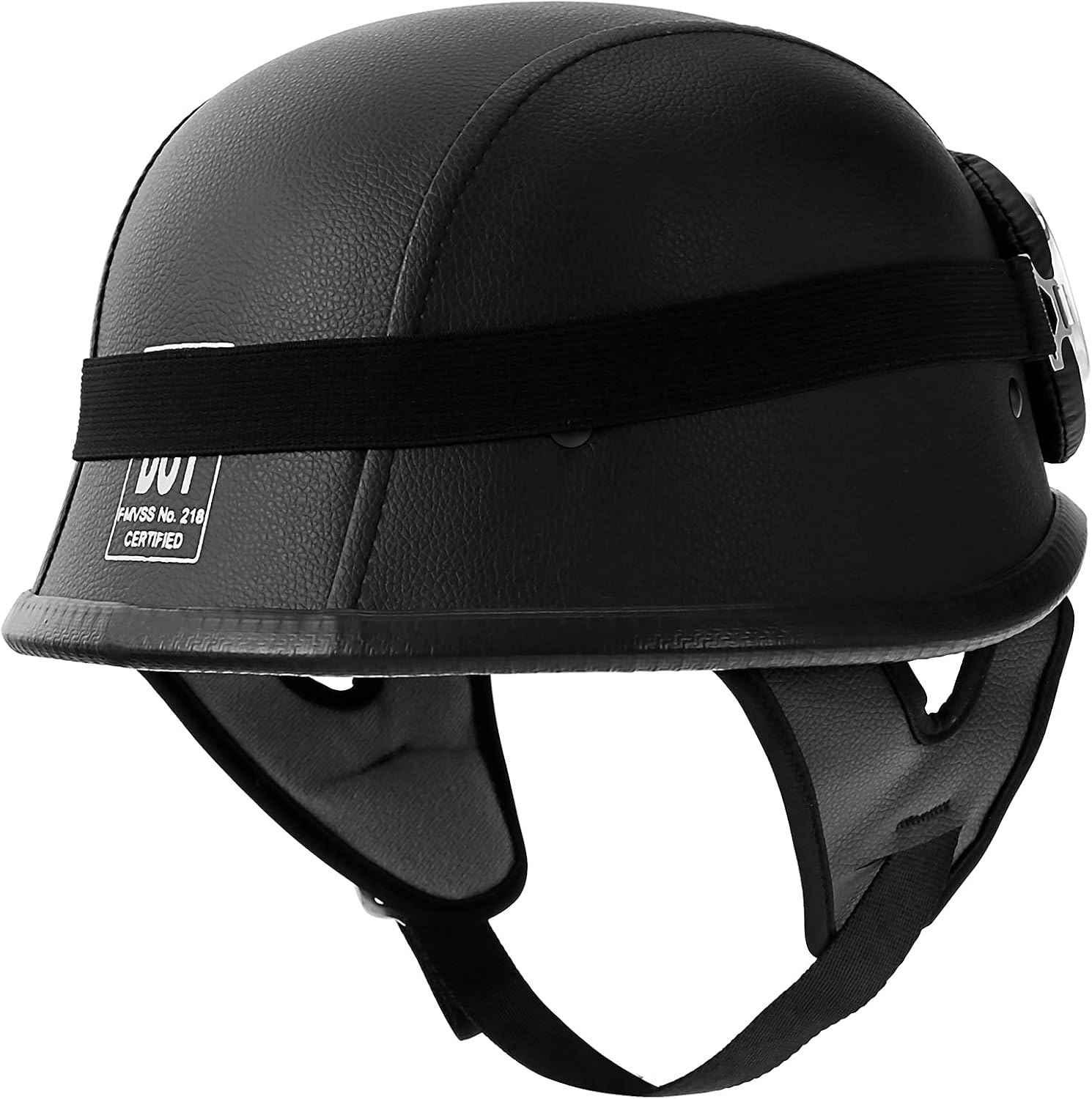 XFMT DOT German Style Motorcycle Half Helmet Open Face Crusier Leather Cap Helmet with Pilot Goggles L