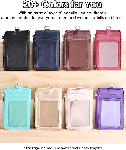 Miniatura 6 de Soporte de cuero para tarjeta de identificación con bolsillo con cremallera, 1 ventana transparente para identificación y 3 ranuras para tarjetas