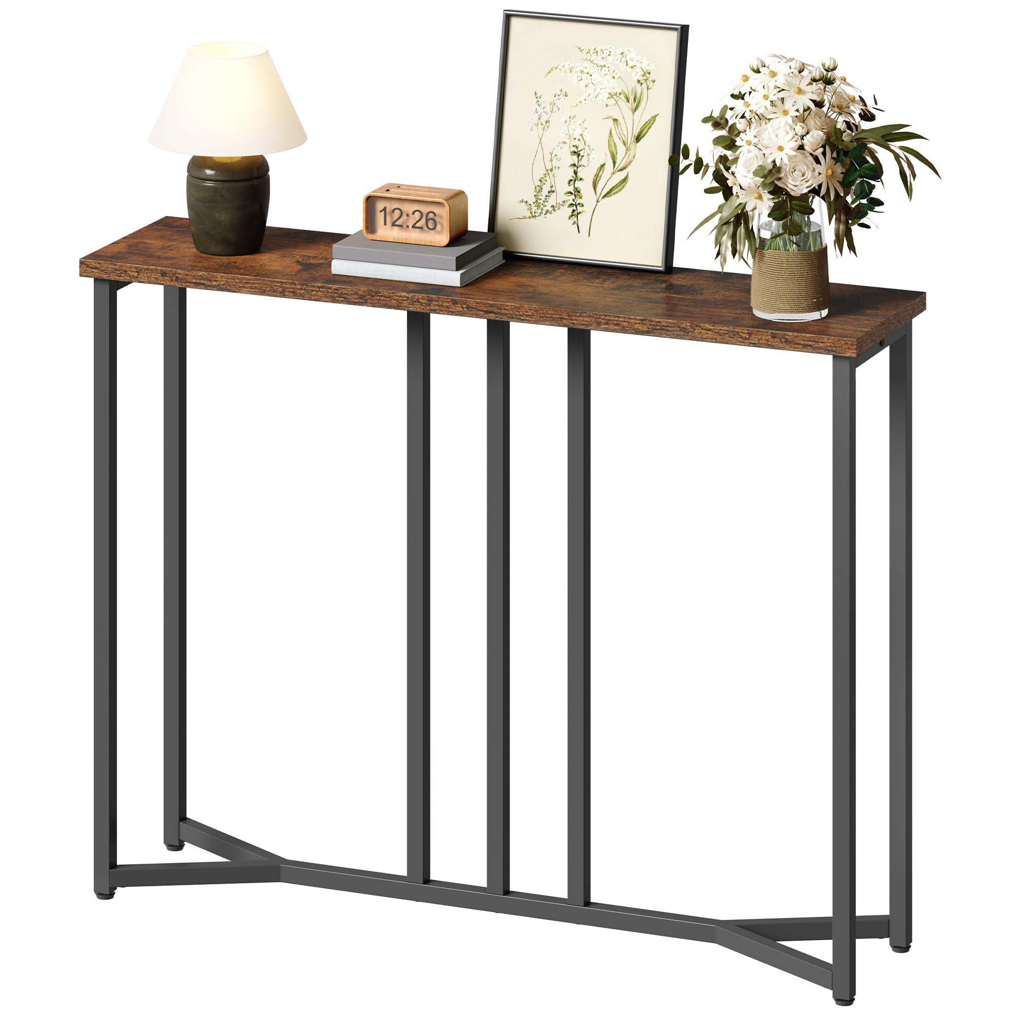 YITAHOME Console Meuble, 80CM Table Console Fine, Petite Table de Présentation, Table d’Entrée, Bout de Canapé, Table d'Appoint, pour Couloir, Entrée, Salon, Style Industriel, Marron Rustique