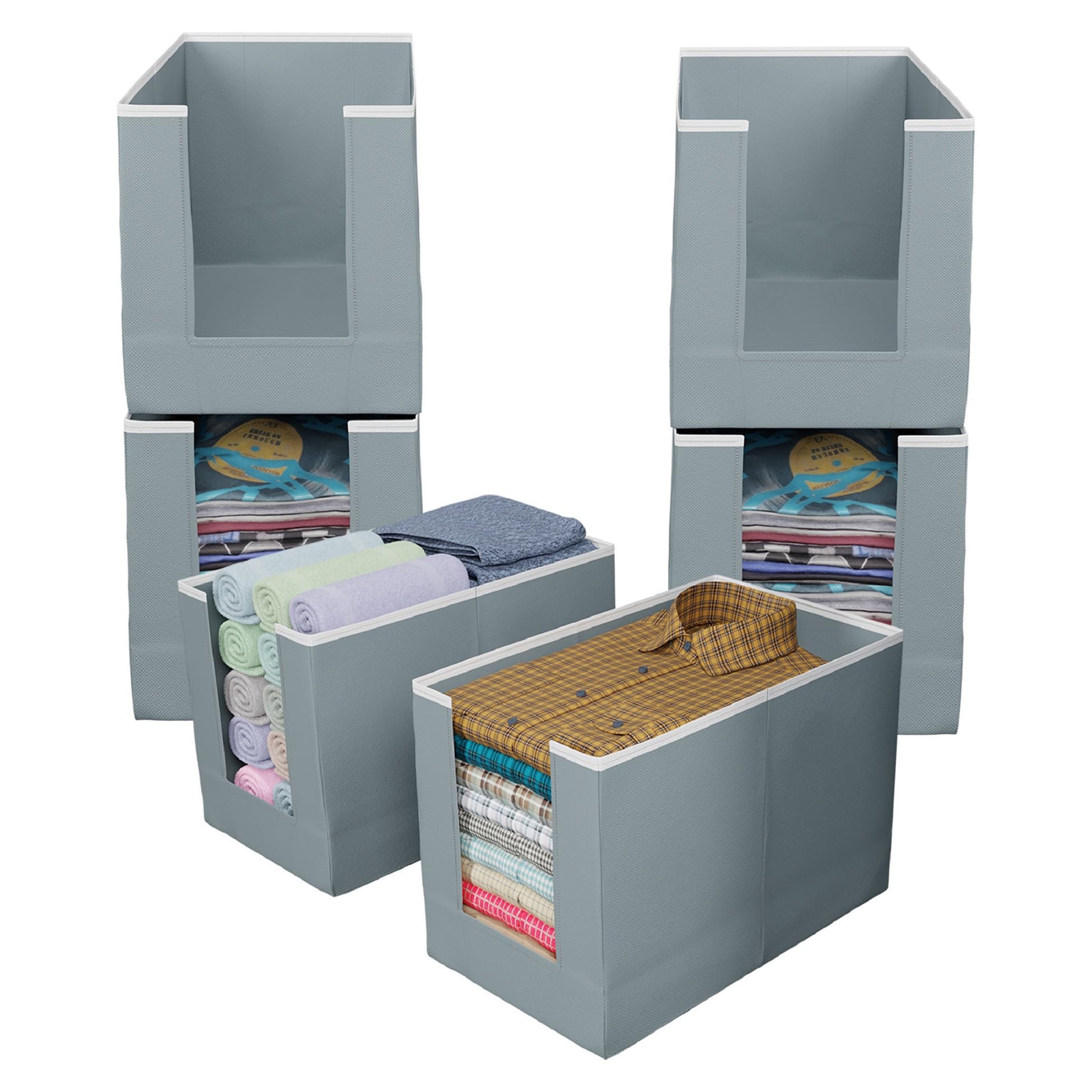 Kuber Industries Shirt Organizer for Wardrobe|Foldable Non Woven Shirt Stacker|Designer Cupboard Organizer for Clothes |Clothes Storage box|Pack of 6 (Grey)-image-41