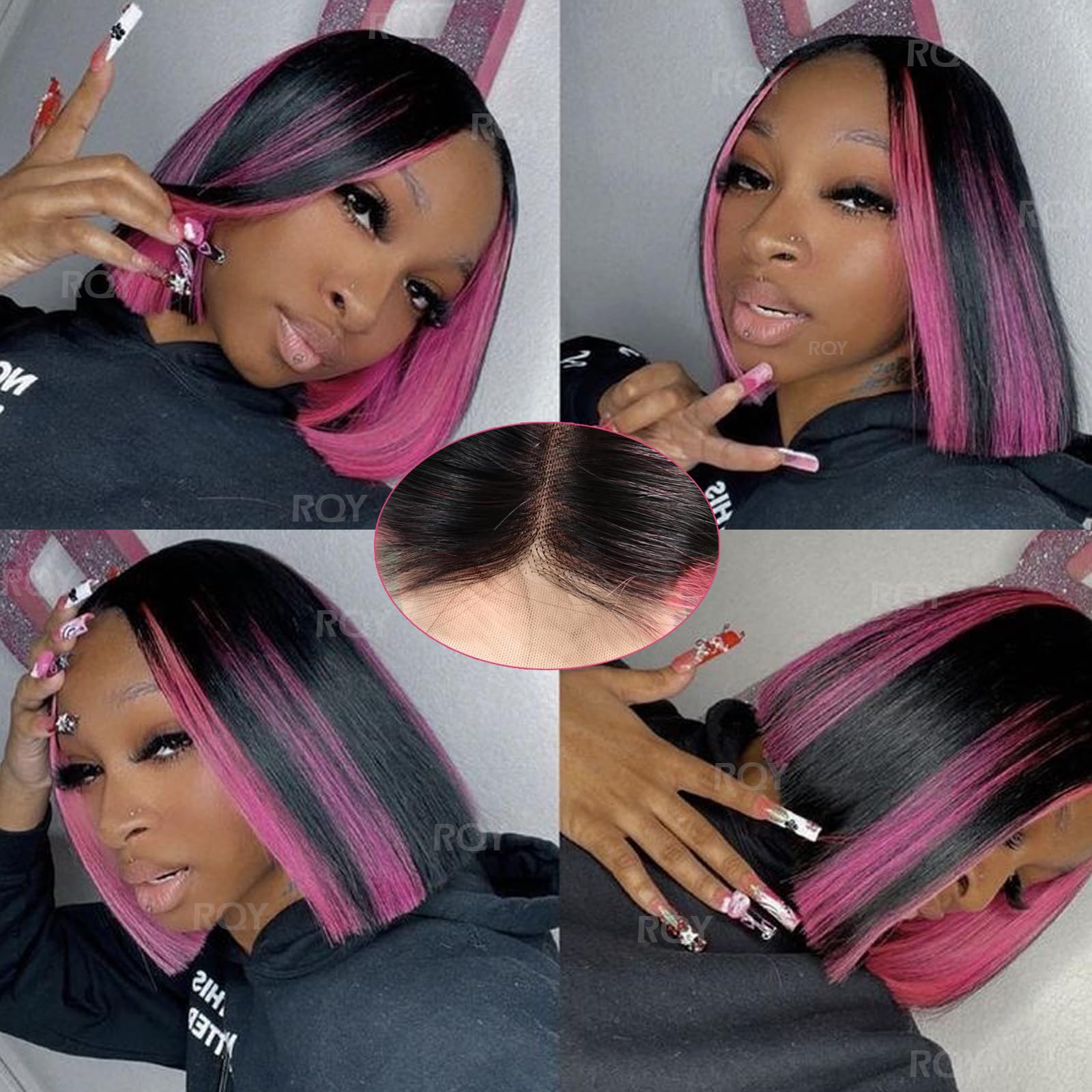Amazon.com : RQY 12 Inch Straight Bob Wig Human Hair 1b/Pink13x4