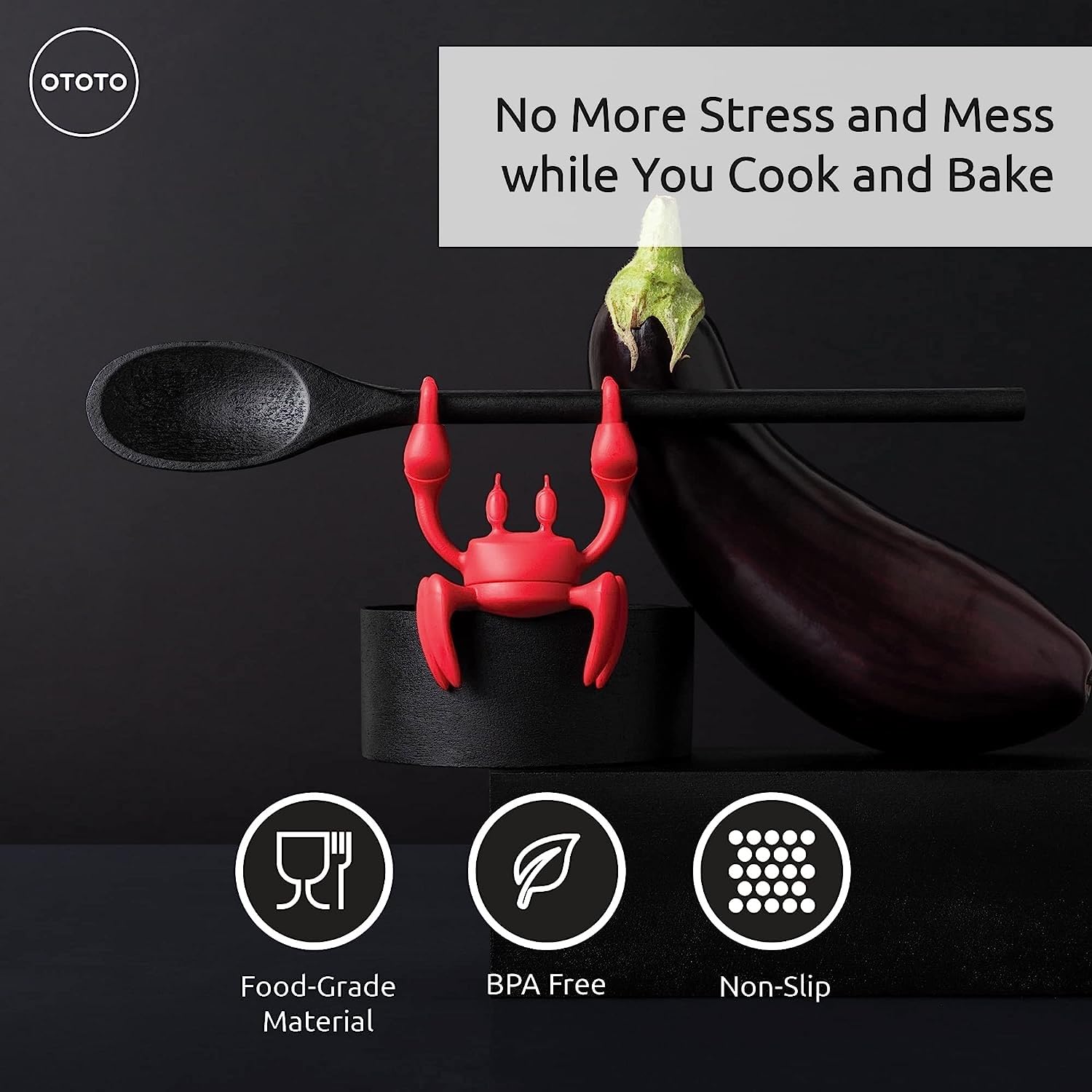 OTOTO Poggiamestolo Silicone - Poggia Mestolo per Piano Cottura - Gadget Cucina Divertenti per Pentola Senza BPA, Porta Mestolo (Red Granchio)