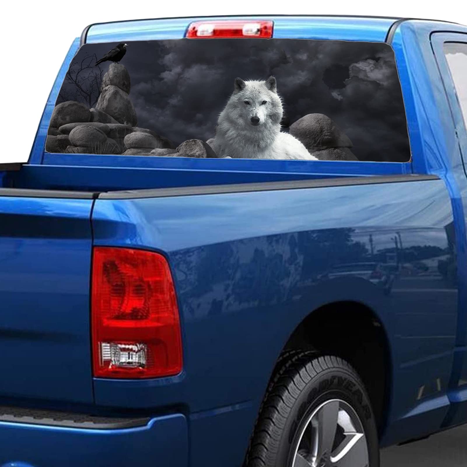 Naklejka winylowa 3D na tylną szybę samochodu, perforowana, przezroczysta naklejka na tylną szybę samochodu ciężarowego Arctic Wolf Graphic Truck