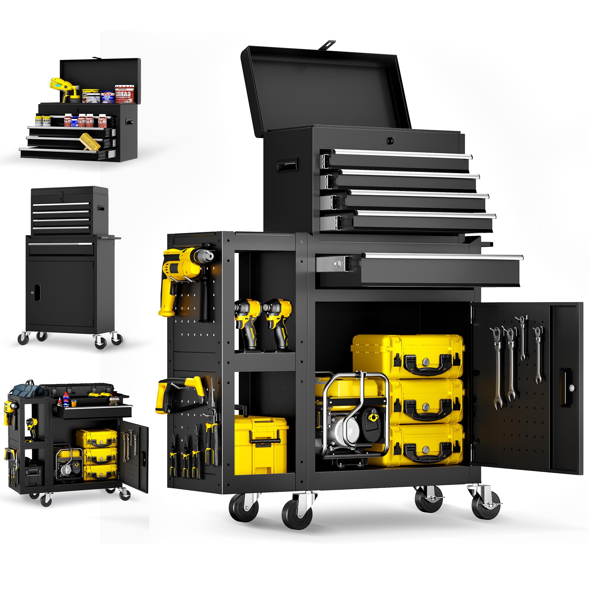 LDHTHOPI 5-Drawer Rolling Tool Chest, 3-in-1 Detachable Top Box | Assembled Metal Tool St…