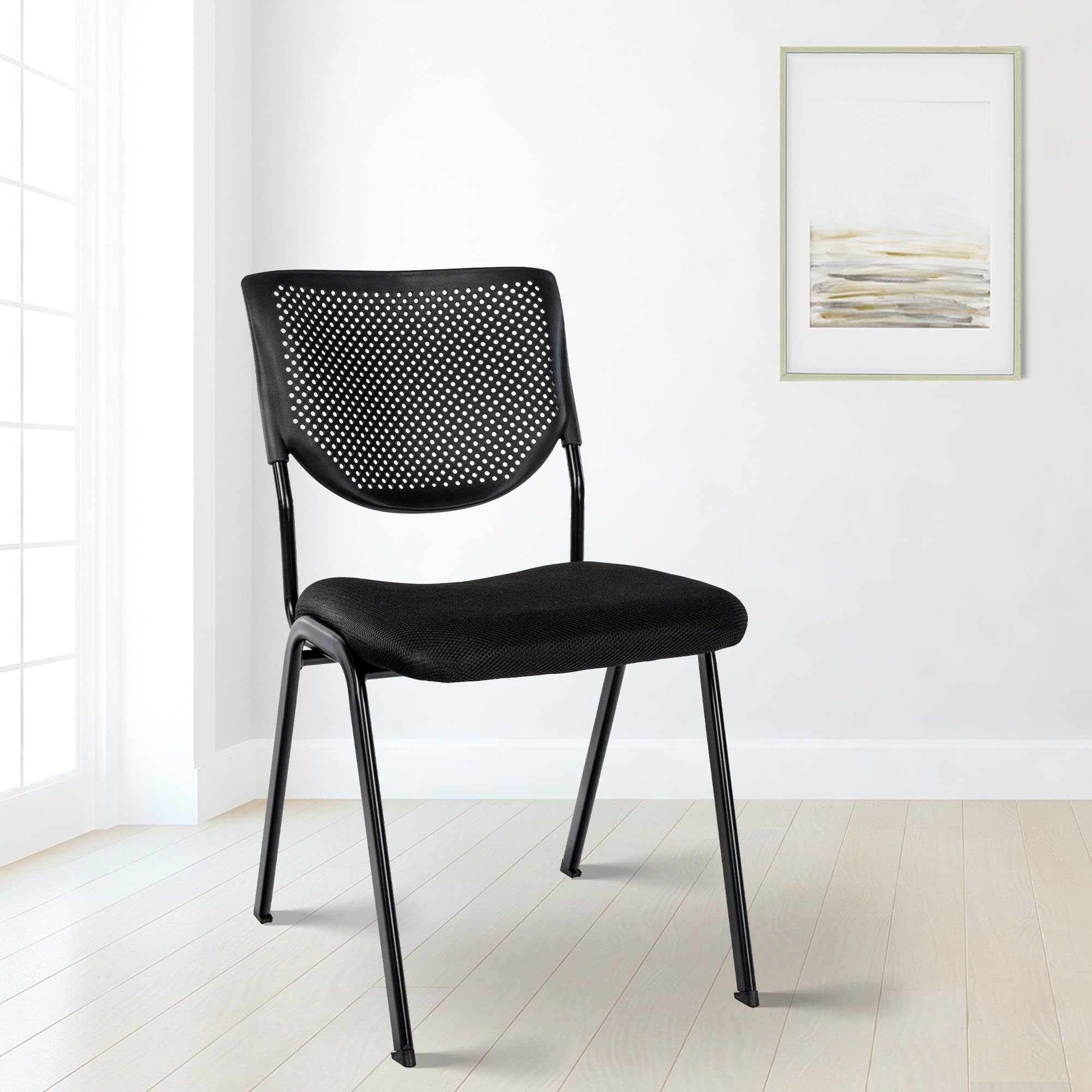 CLP Silla apilable Kaber I Silla tapizada con Funda de Tela y Respaldo I Silla de Conferencia apilable I Silla con Robusta Estructura metálica, Color:Negro/Negro