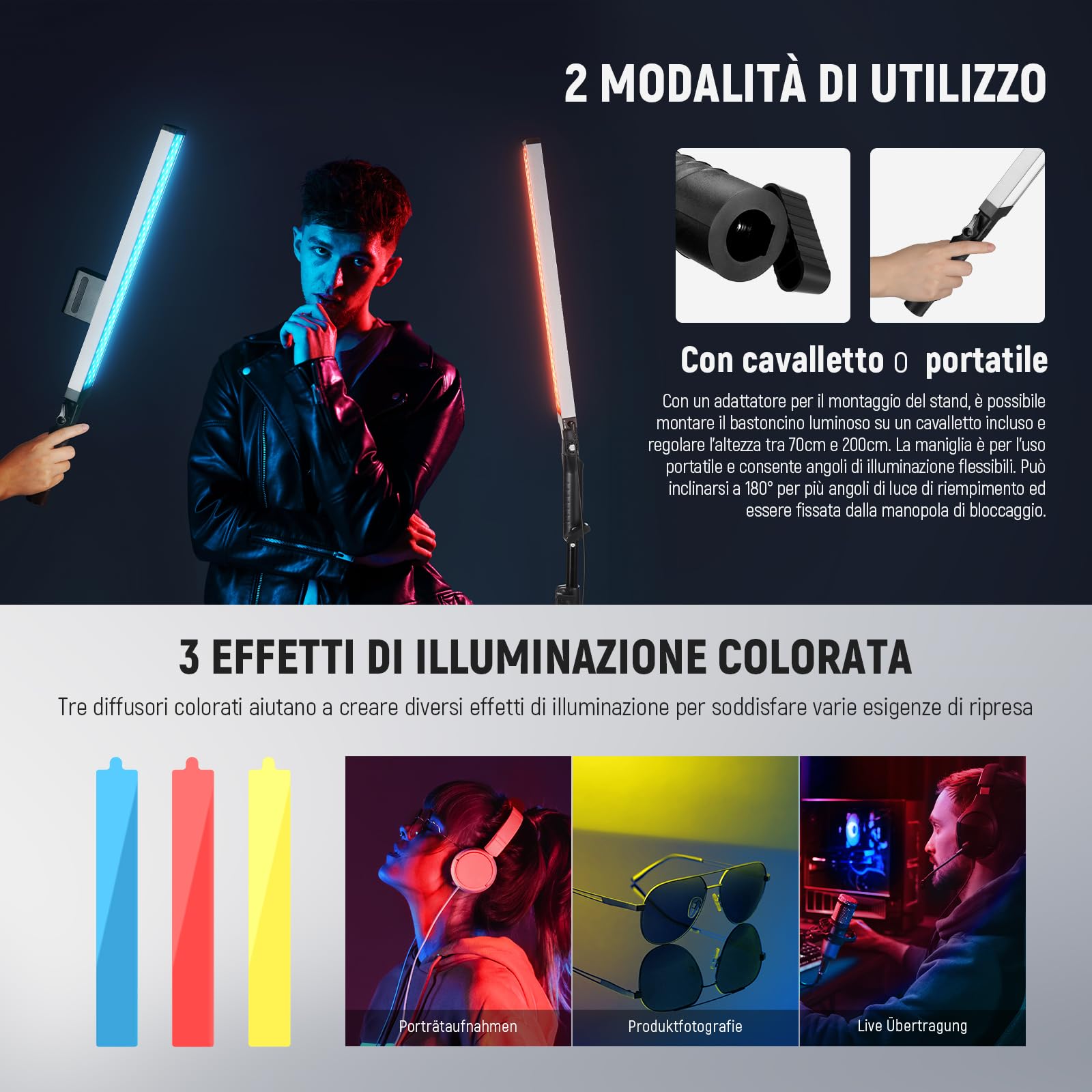 NEEWER Stick Luminoso CL124 PRO LED Bicolore - Luce Video Con Telecomando, Batteria E Bandiere - Foto 2