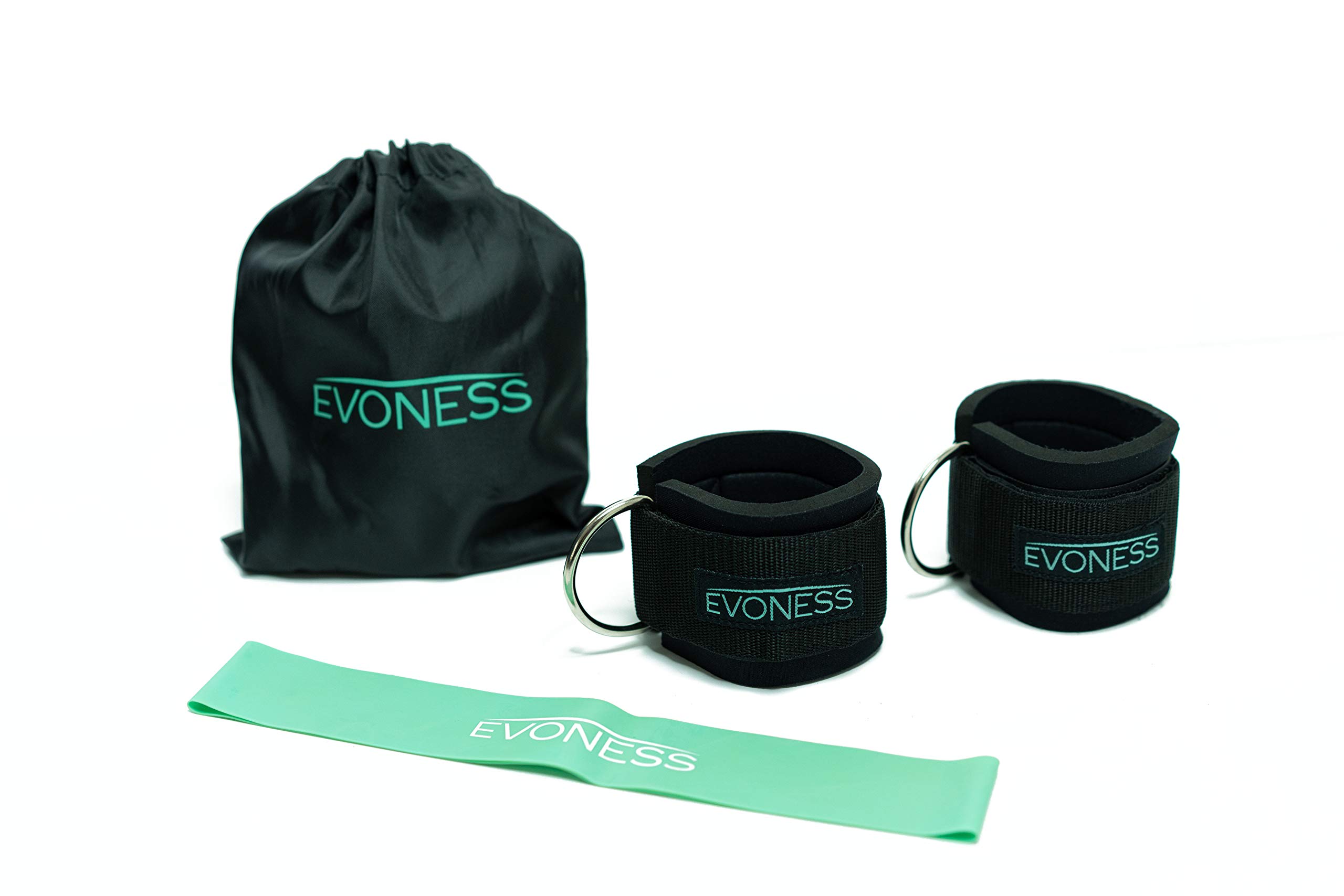EVONESS Ankle Straps for Cable Machines and Resistance Band Plus Carry Bag– Premium Fitness Ankle Straps Attachment for Weightlifting and Workout with Ankle Cuffs for Legs, Abs and Glute Exercises