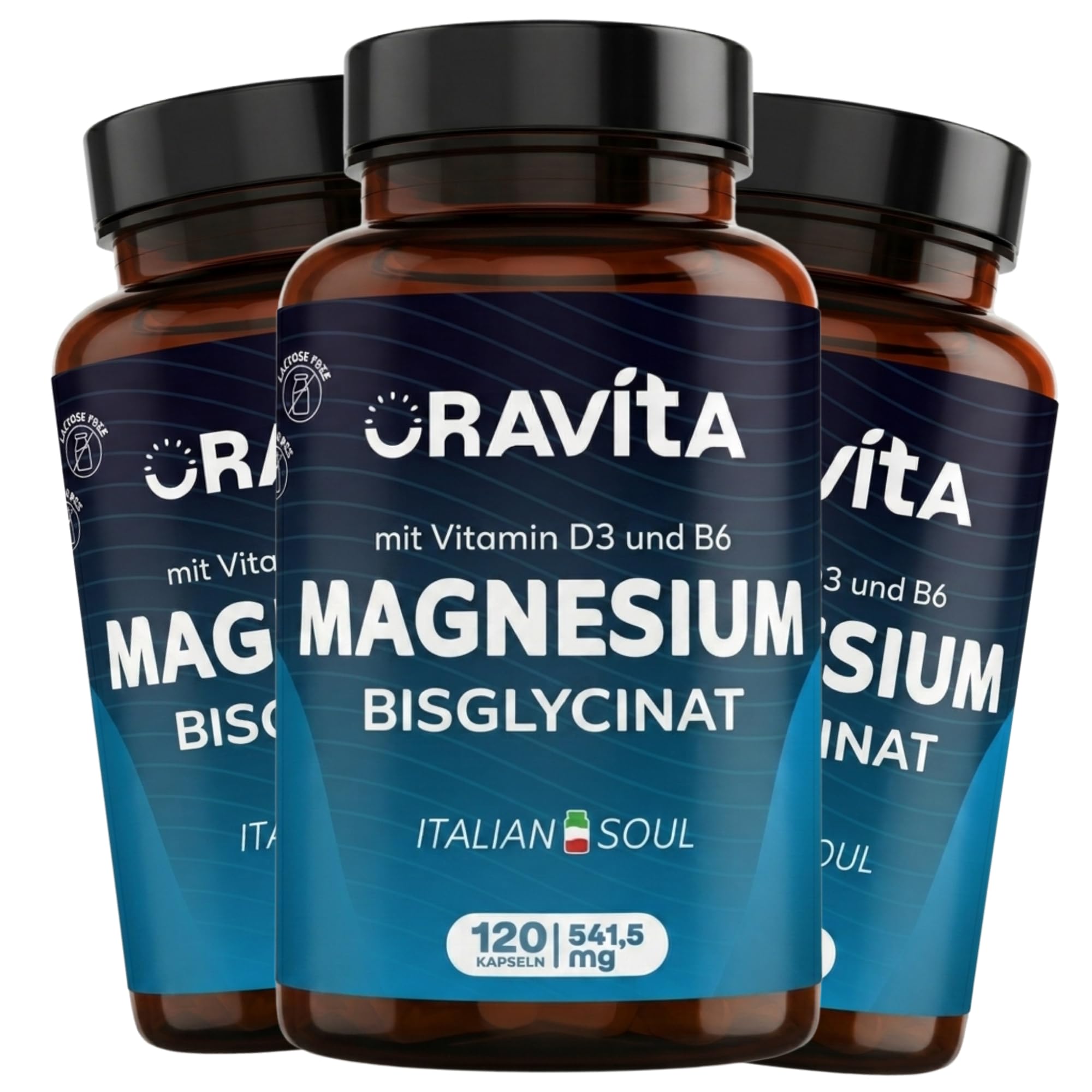 Magnesium Bisglycinat 450mg + Vitamin B6 + Vitamin D3 | 360 Magensaftresistente Vegane Kapseln – 12 Monate Vorrat | Hochdosiert | Made in Italy