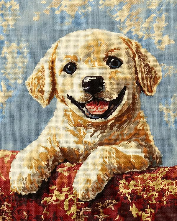 ラブラドールの仔犬　クロスステッチ刺繍完成品　(HAED社　25C) 額付き Amazon.co.jp: プレミアムクロスステッチキット - ラブラドール