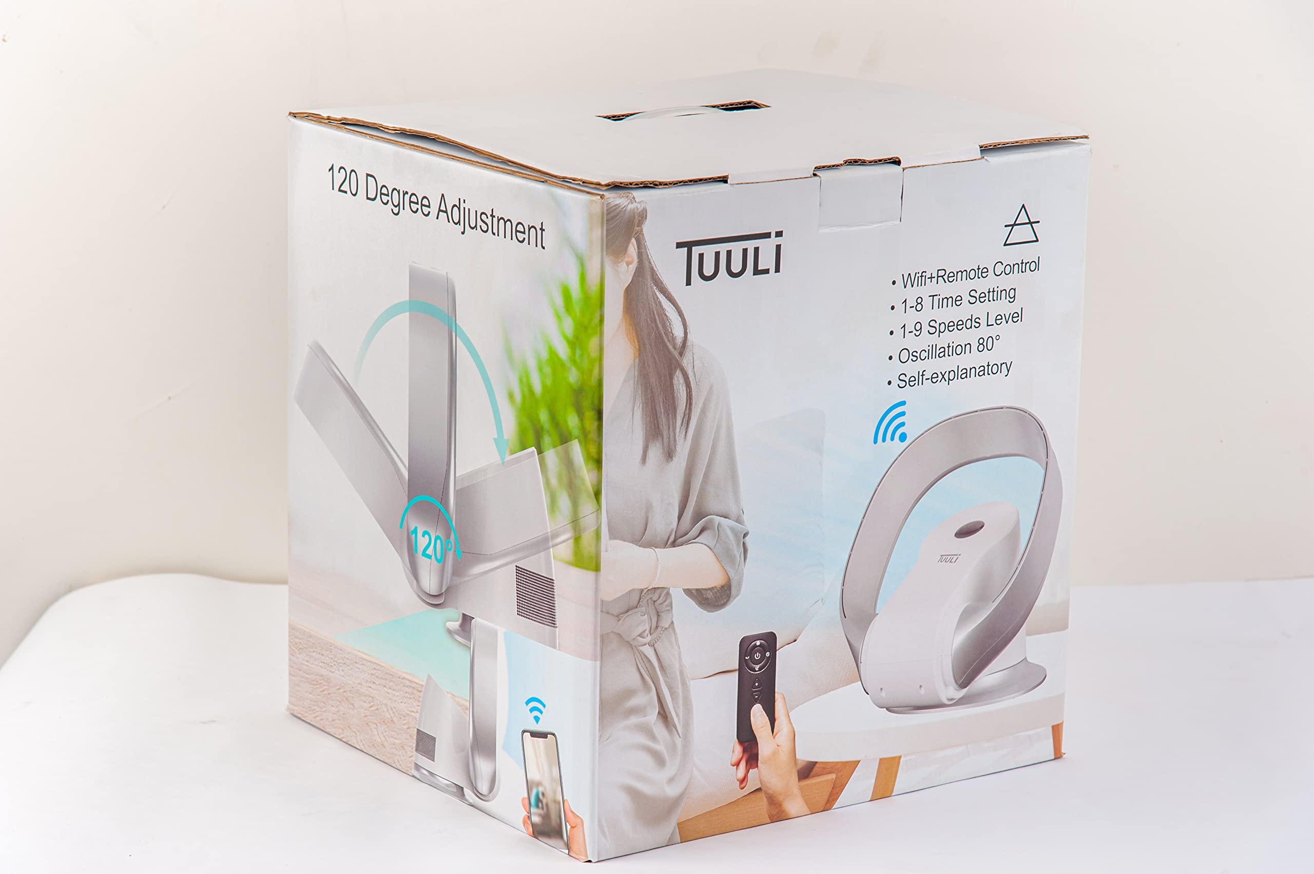 Tuuli Ventilatore da Parete Senza Pale: 9 Velocità, Oscillazione 80°, WIFI, Touch Screen, Telecomando, Risparmio Energetico (1, BIANCO)