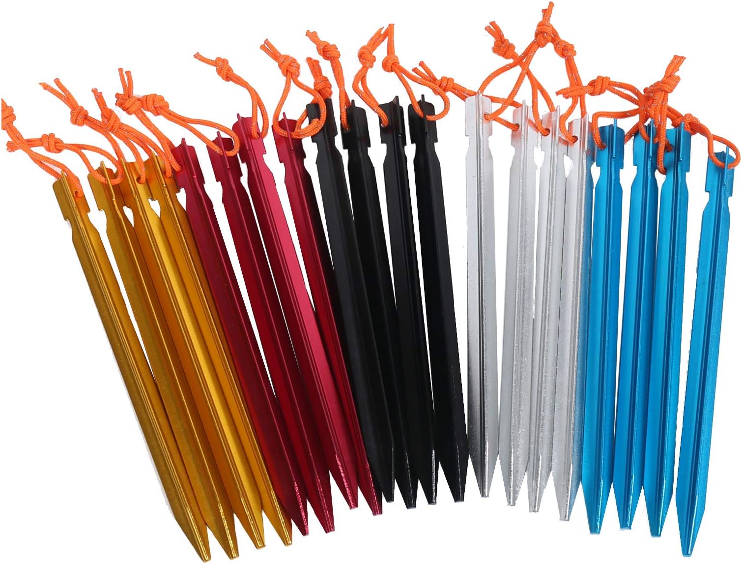 HIKEMAN20 Pack Tent Pegs Aluminium Alloy Tent Stakes with Drawstring Bag for Outdoor Camping Trip Hiking Beach Heavy Duty and Mixed Color(5 color mix)