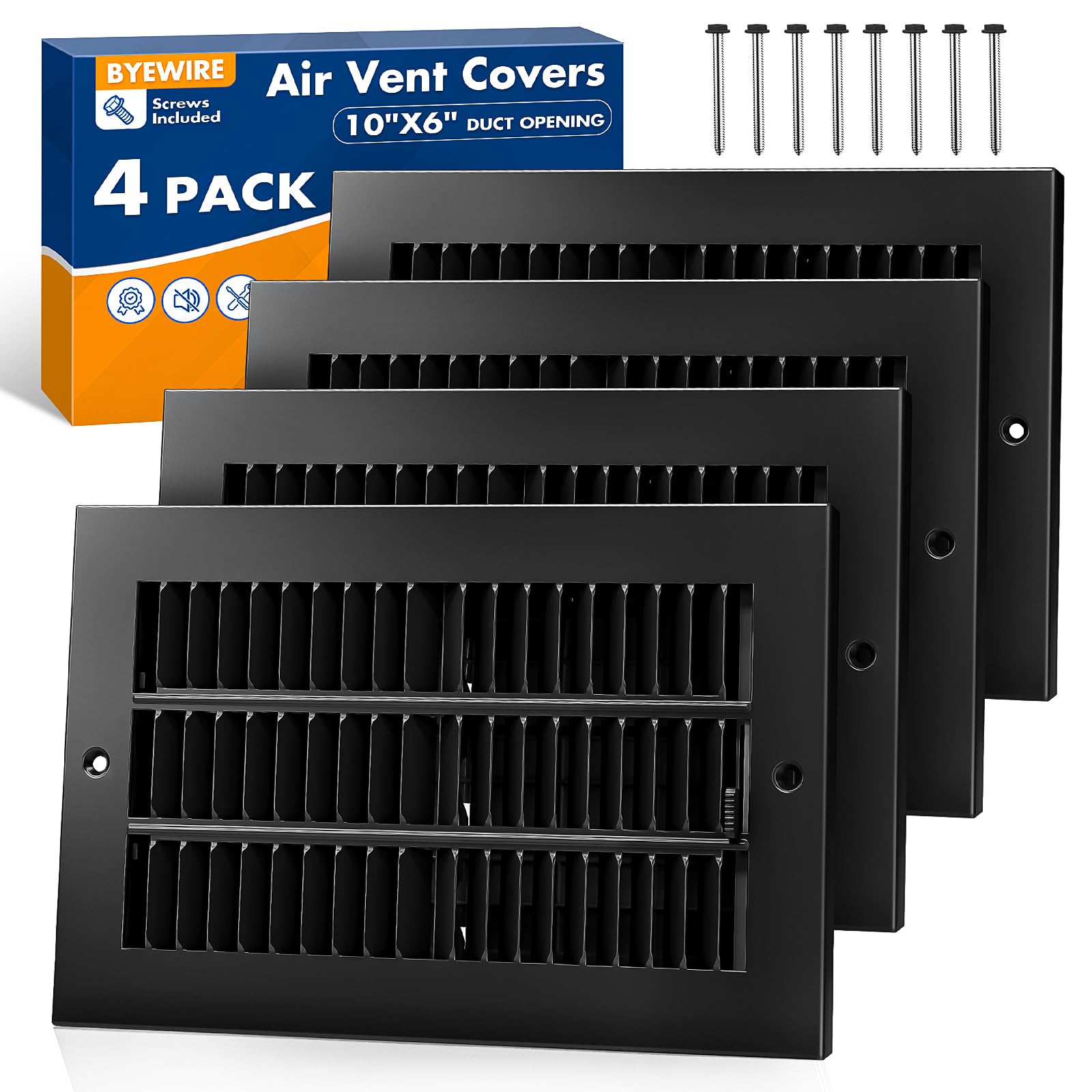 BYEWIRE 10x6 Air Vent Cover 4-Pack Black