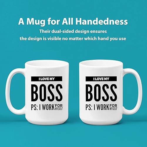 Miniatura 2 de Taza de café con texto en inglés "I Love My Boss PS I Work For Mysel", regalos para jefes, divertida, sarcástica, empresario, compañero de trabajo,