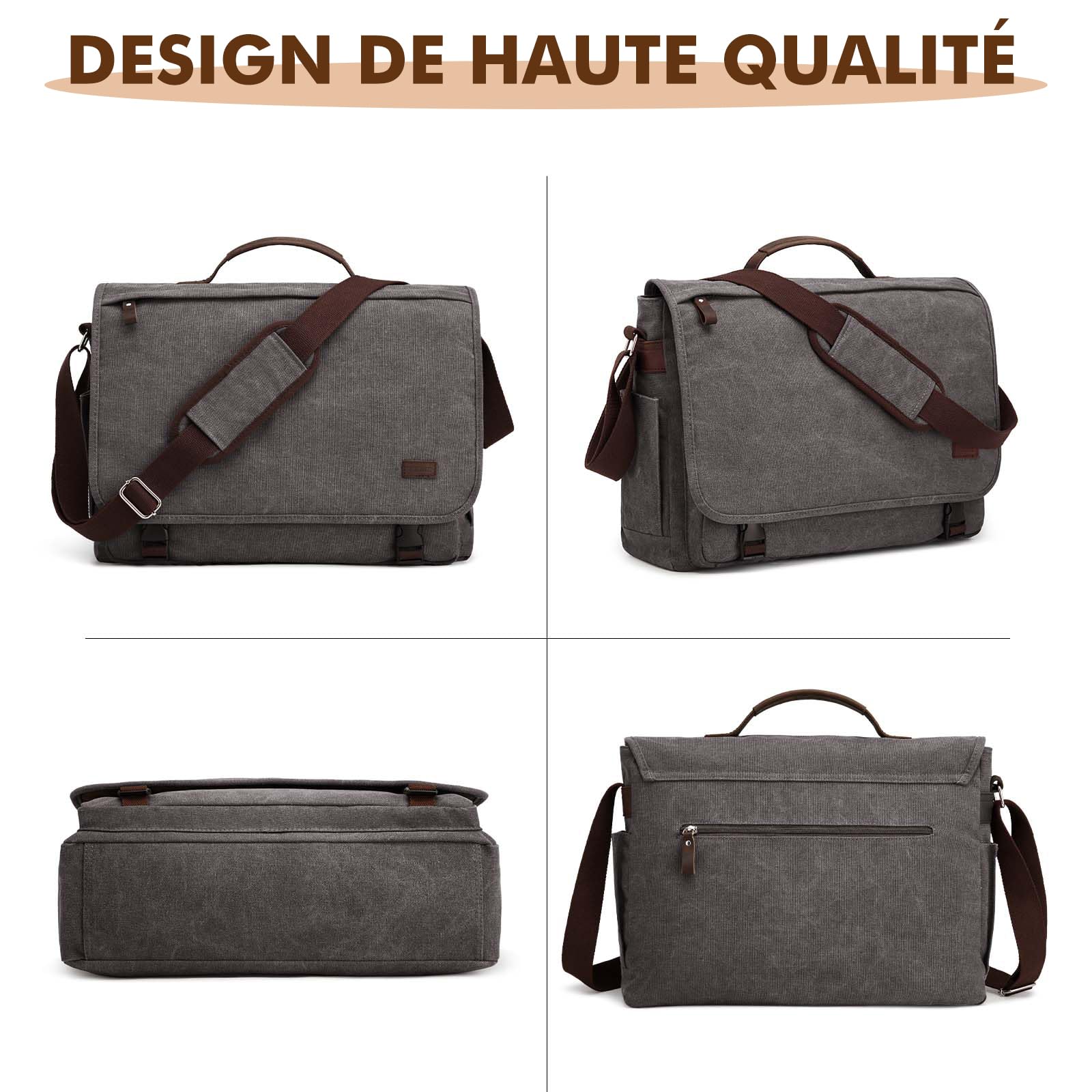 S-ZONE Homme Sac à Bandoulière 17,3 Pouces Sac Messager Surdimensionné en Toile pour Ordinateur Portable Porte-documents Sac de Travail avec Compartiment à Bagages