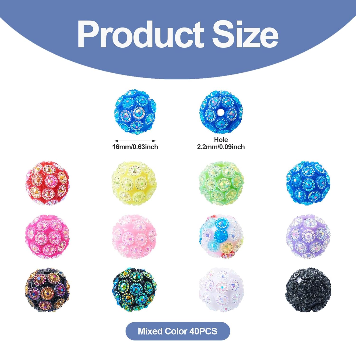 Beadthoven 40pcs Rhinestone Focal Beads for Pens, Fancy Crystal Acrylic Beads Glitter Sparkle Diamond Beads 16mm Chunky Bubblegum Beads for Jewelry Making Keychain Beaded Pens Lanyard DIY Supplies - Image 3