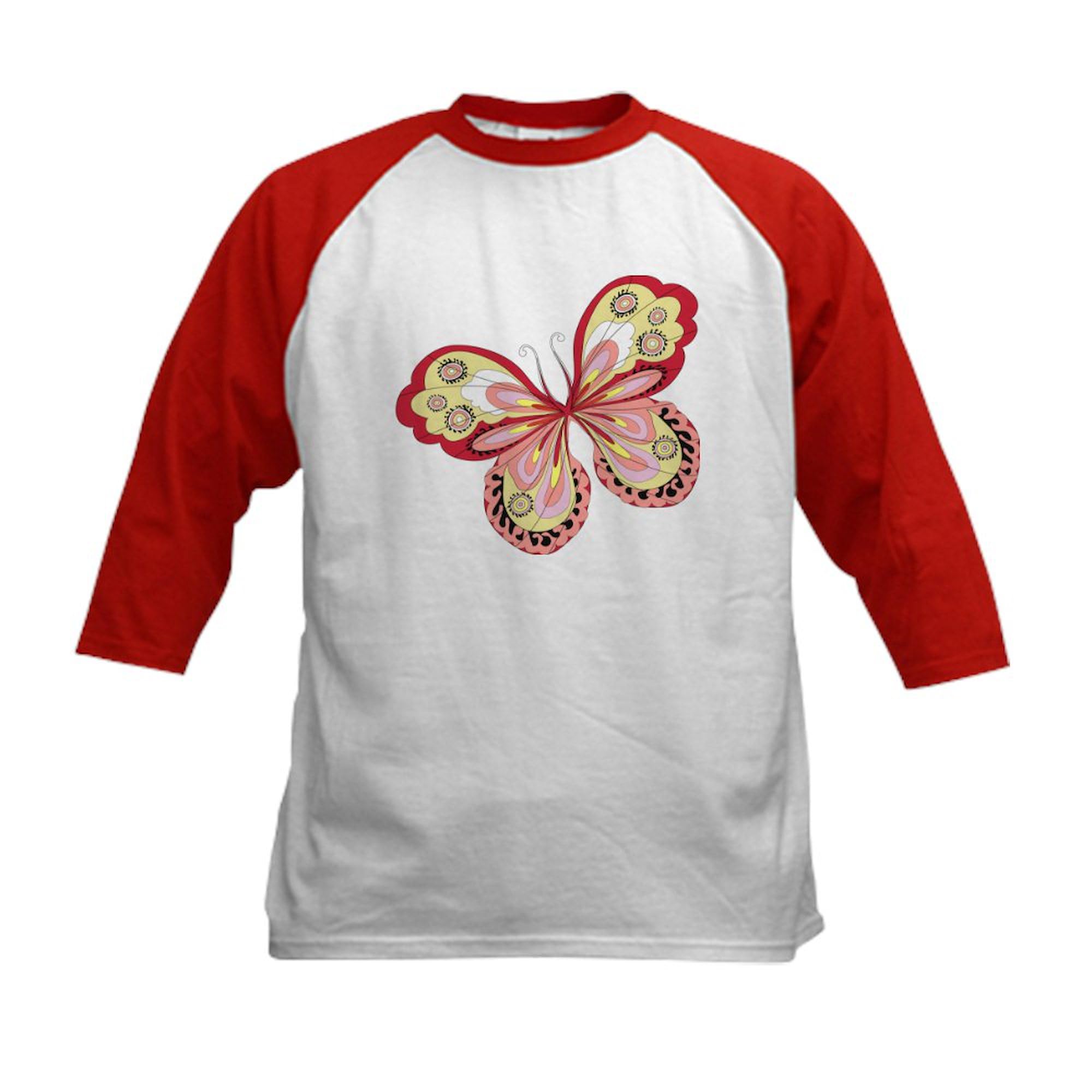 CafePress Abstract Retro Pattern Filled Butt Baseball Jersey Kids Cotton Baseball Jersey, 3/4 Raglan Sleeve Shirt Red/White