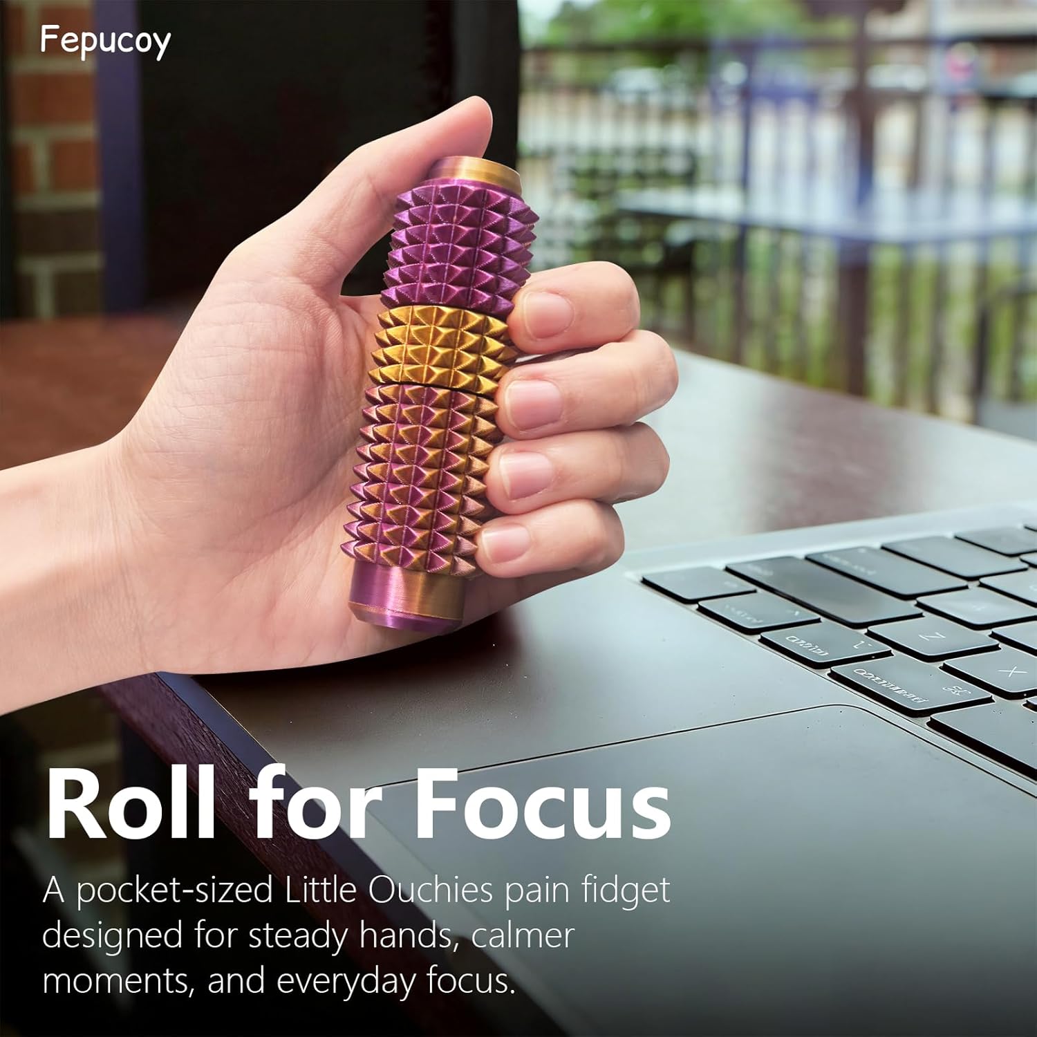 Little Ouchies 5-in-1 Pain Fidget for Adults, Spiky Sensory Tool with Smooth Spinner, Reinforced Slider & Clicker | Focus Support Pocket Fidget for Work, Study & Long Drives(Rose Red Gold)