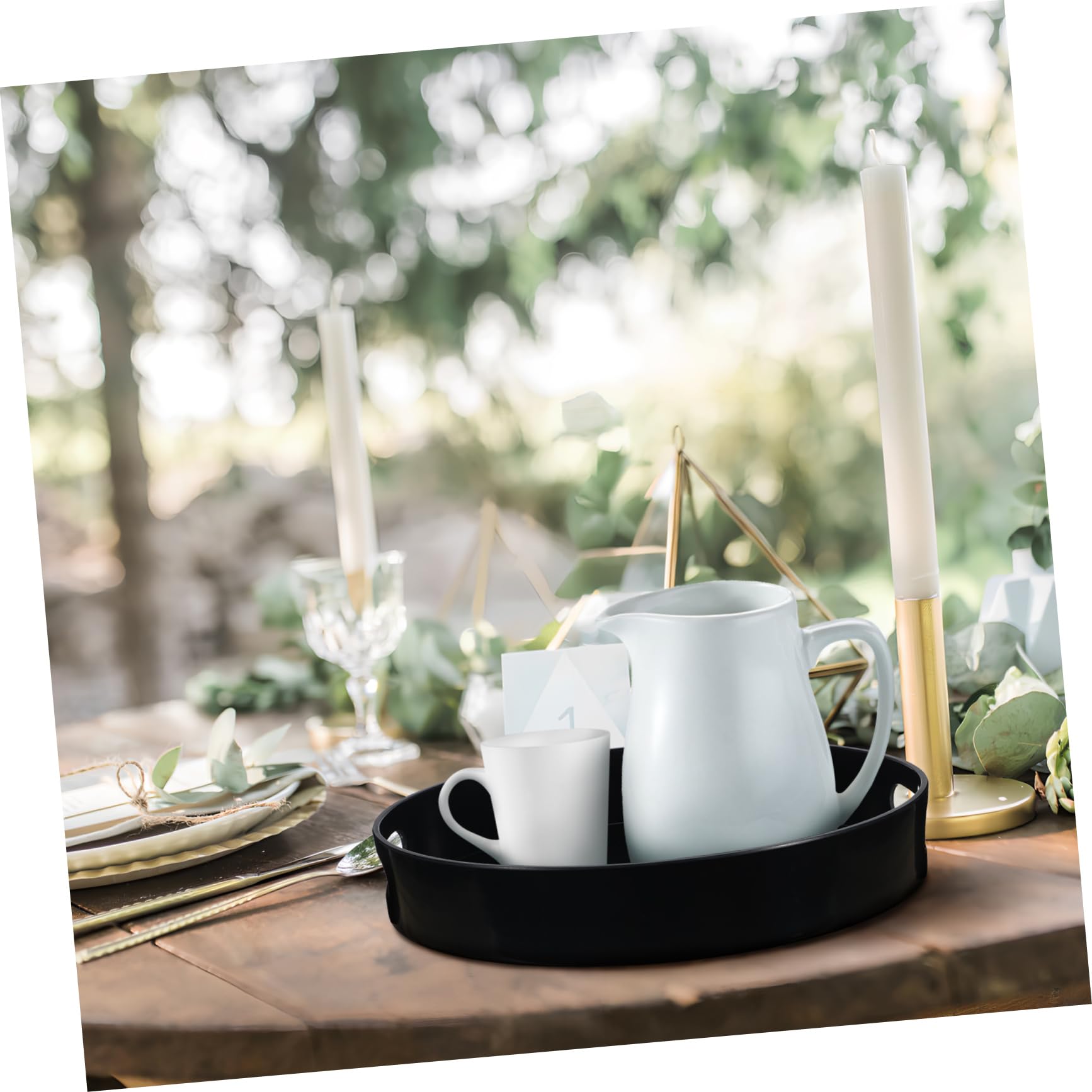 Bandeja Redonda Decorativa Mediana Negra con Asas de Plástico | Exhibir Objetos, Diseño Simple y Elegante, Fácil de Transportar, Uso Versátil en Hogar