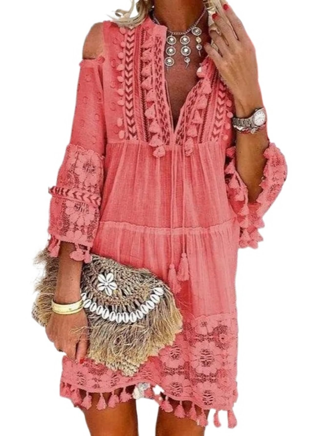 Milanano Womens Boho Dresses 3/4 Sleeve Christmas Travel Outfits 2025 Spring Summer Beach Vacation Sexy Flowy Swing Dress