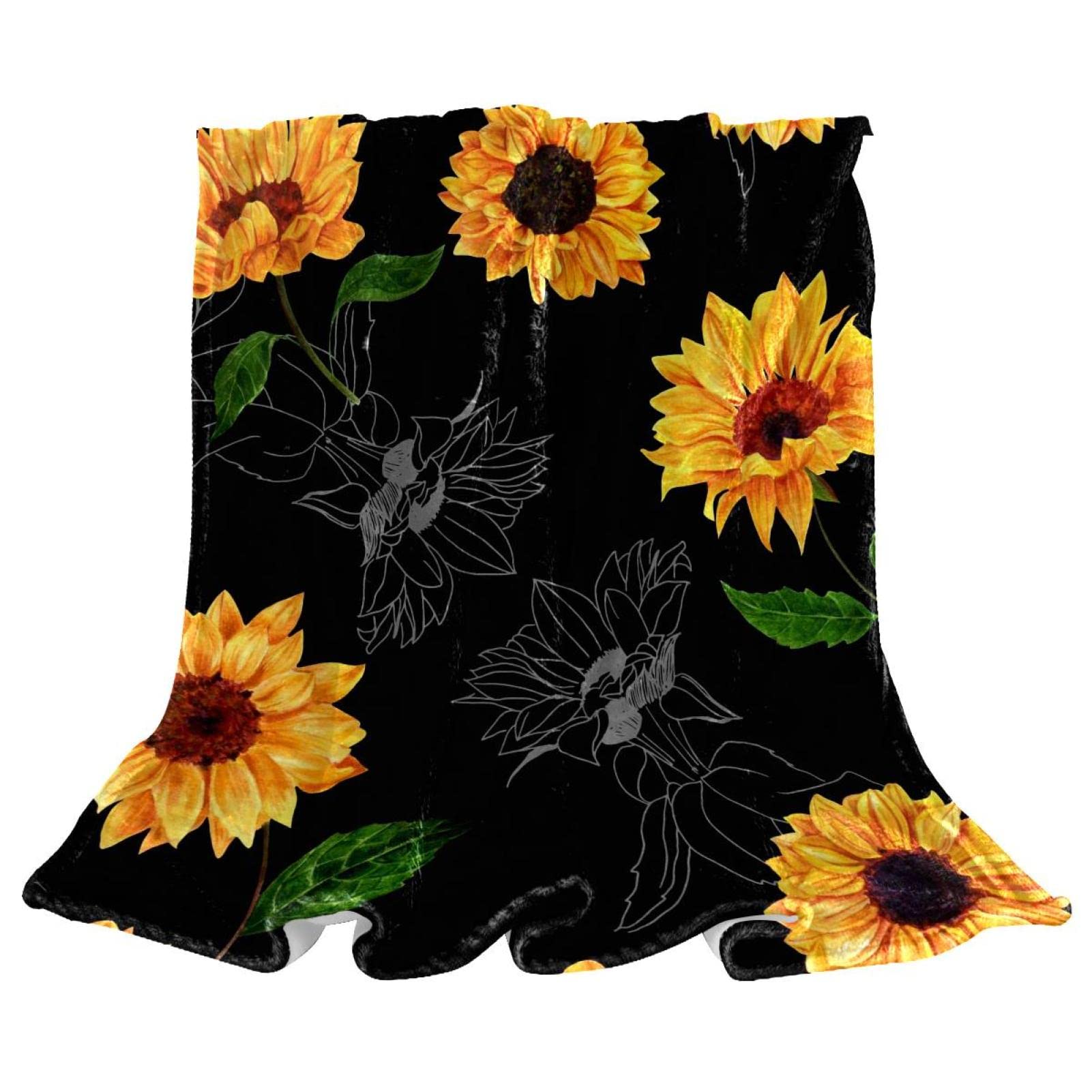 Couverture polaire plaid rétro tournesol jeté de lit et canapé TBOUOBT