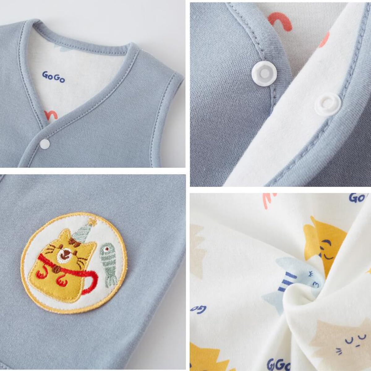 Bébé Gilet sans manches double face 0-3-6-9-18-24 mois -4 ans, 2 pièces enfant Manteaux sans manches en coton Gilet Top fin printemps automne Veste avec motif migno