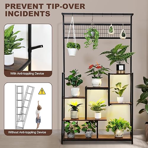 Miniatura 7 de CHPHI Soporte para plantas de interior con luces de crecimiento, estante de plantas de interior de 6 niveles, soporte de plantas de 70 pulgadas de