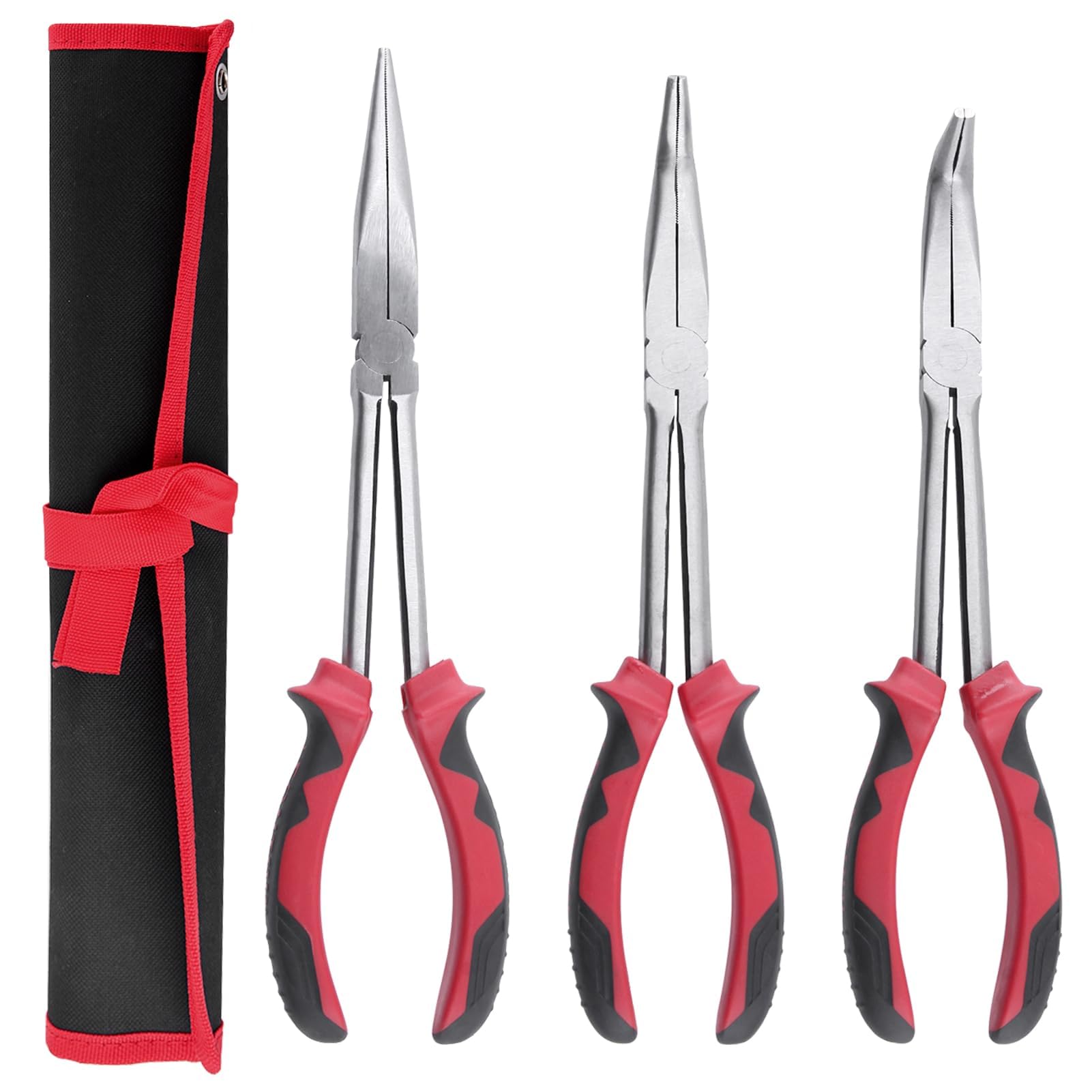 LEONTOOL Long Pliers Set, 3-Piece Set, Long Nose Pliers, Straight Bend, 0°, 45°, 90°, Bent Pliers, Bent Pliers, Thin, Knurled, Long Reach, Radio Pliers, Long, Mechanic Pliers, Long Neck Pliers, Long :