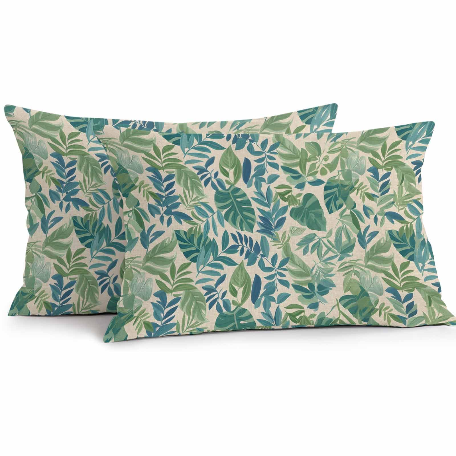 T&H XHome Outdoor Waterproof Throw Pillow Covers 20"x12" Set of 2 Linen Summer Tropical Plants 3 Decorative Cushion Cover Pillowcase for Garden Patio
