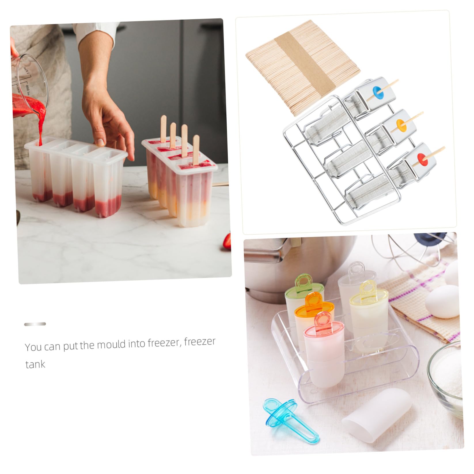 1 Set Moule à Glaçons DIY Moule à Ice Pop en Acier Inoxydable et Bois Démoulage Facile Lavable en Lave-Vaisselle et Préparations Maison de Glaces et Sucettes Glacées
