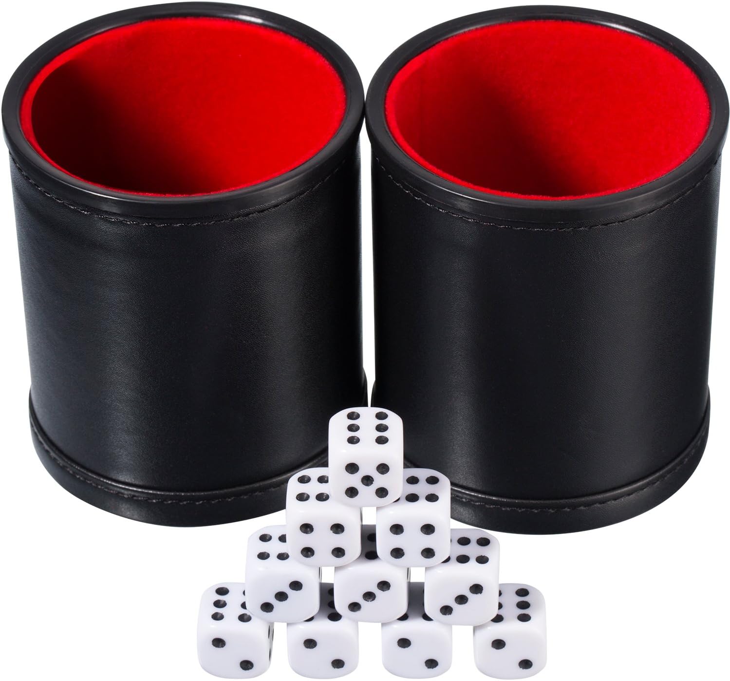 Hestya Bundle of 2 PU Leather Dice Cup Set with 10 Dot Dices for Playing Games (Black)
