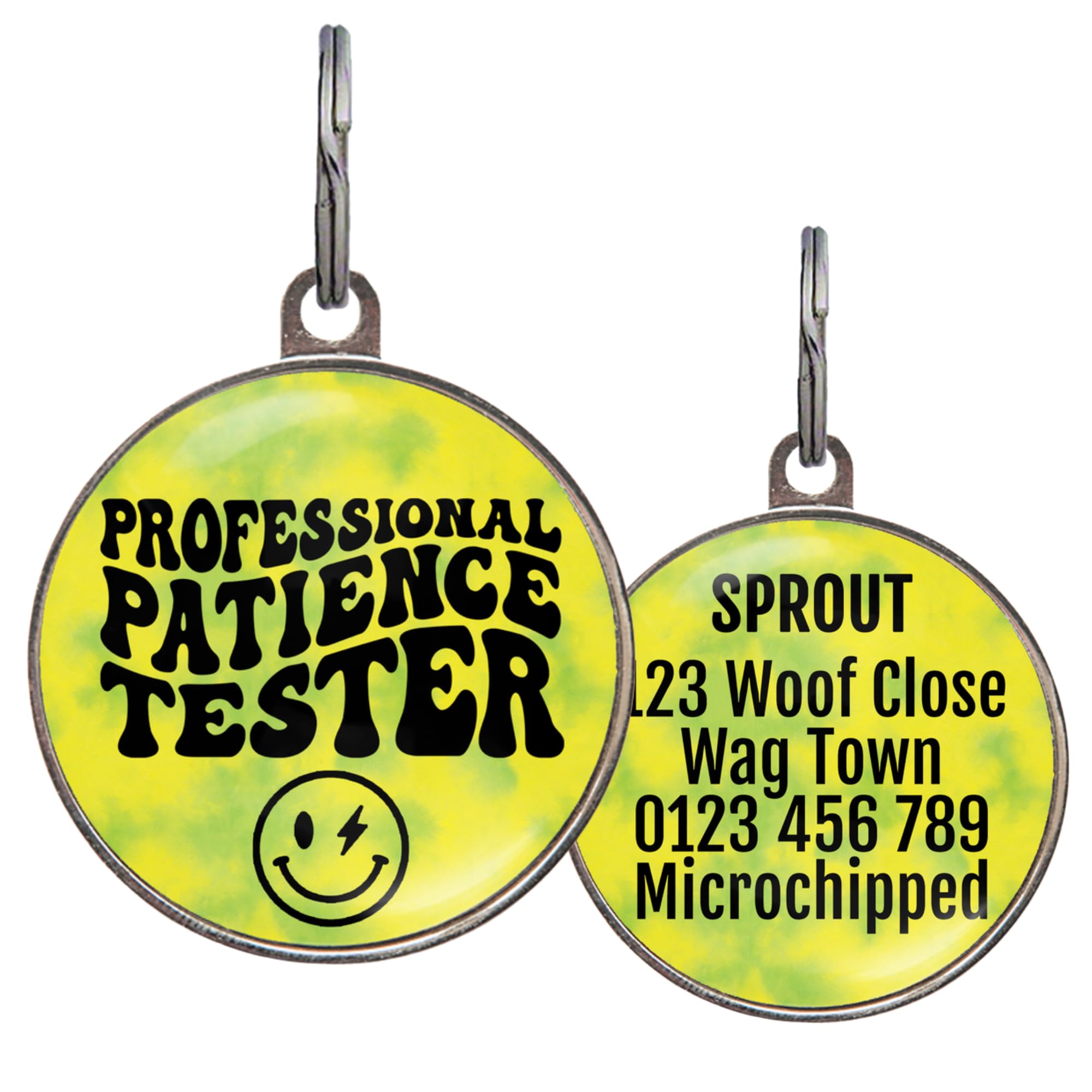 Funny Dog Tag – UK Made - Customised, 36 Colour Options, 2 Sizes for Dogs & Cats – Professional Patience Tester – Waterproof, Double-Sided Pet ID – Cheeky Dog Name Tag