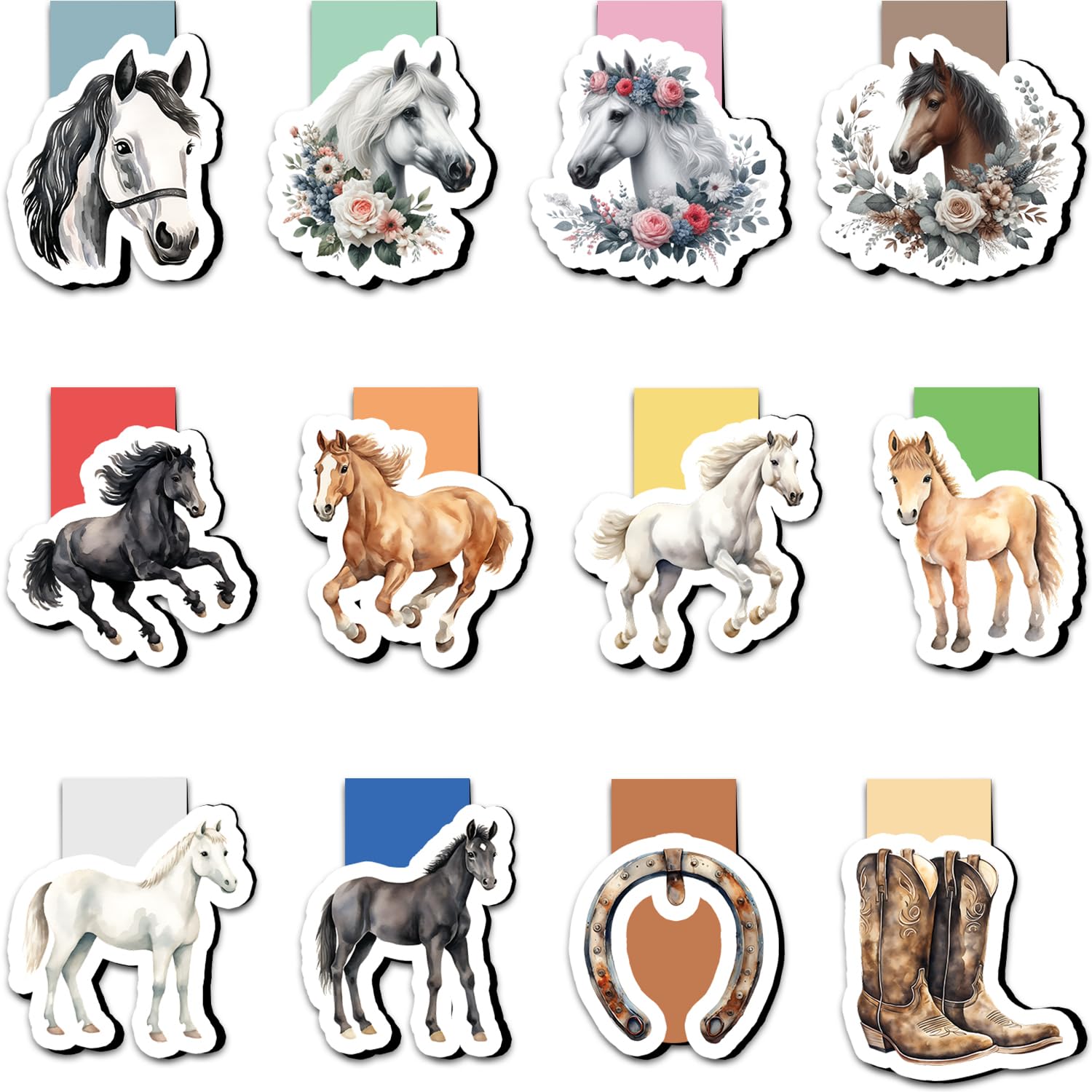12 Pack Magnetic Bookmark, Tixlux Horse Style Book Marker Clip Sets for Kid, Teacher, Students, Book Lovers